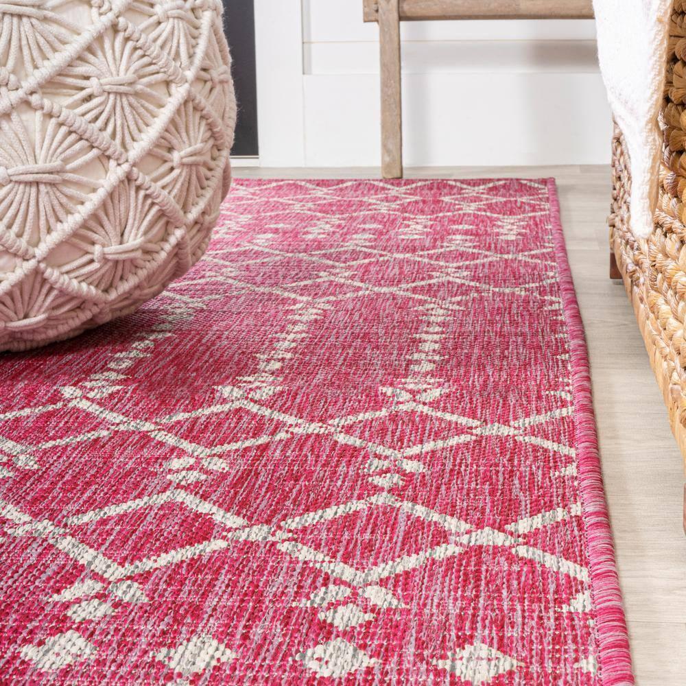 4' x 6' Ourika Moroccan Geometric Textured Weave Indoor/Outdoor Area Rug, Fuchsia/Light Gray - JONATHAN Y