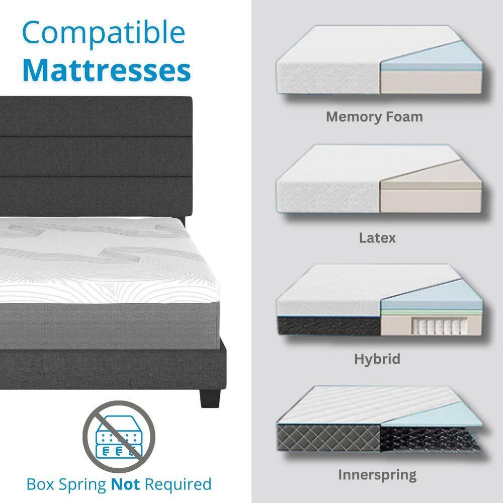 Boyd Sleep Boyd Sleep Sicily Upholstered Linen Tri Panel Platform Bed Frame with Adjustable Height Headboard, Sturdy 13 Slat Support System, No Box Spring Required