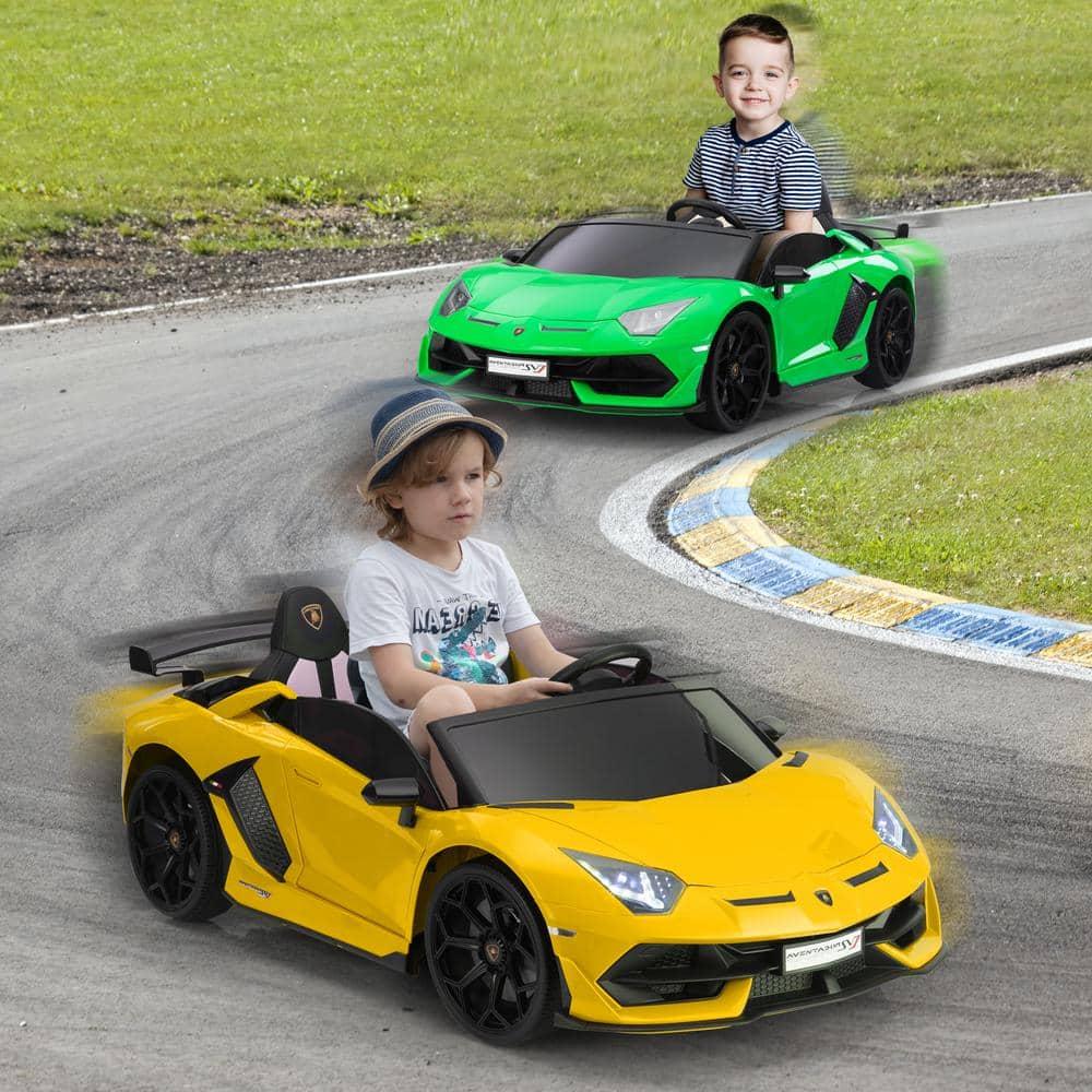 Tobbi 24V Lamborghini 2-seater Battery Powered Ride on with High/Low speed switch, Slow start function, Battery level display, MP3, USB, Light Drift Car for Kids 3-8
