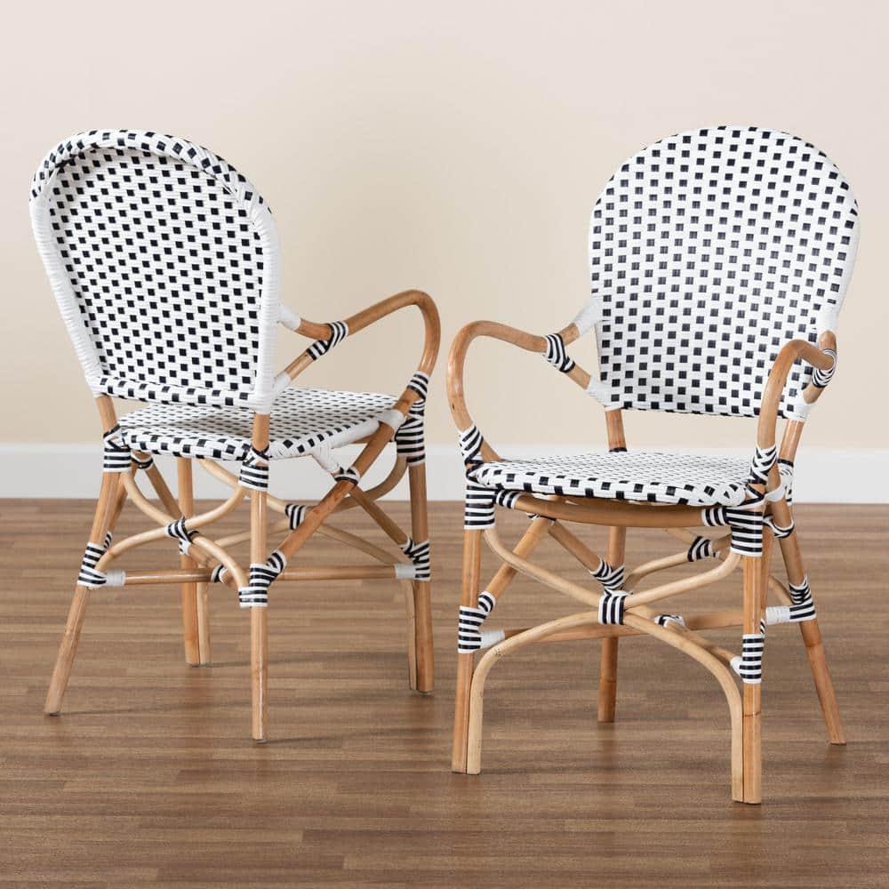 Bayou Breeze Cada Rattan Arm Chair in Black/White/Natural (Set of 2)