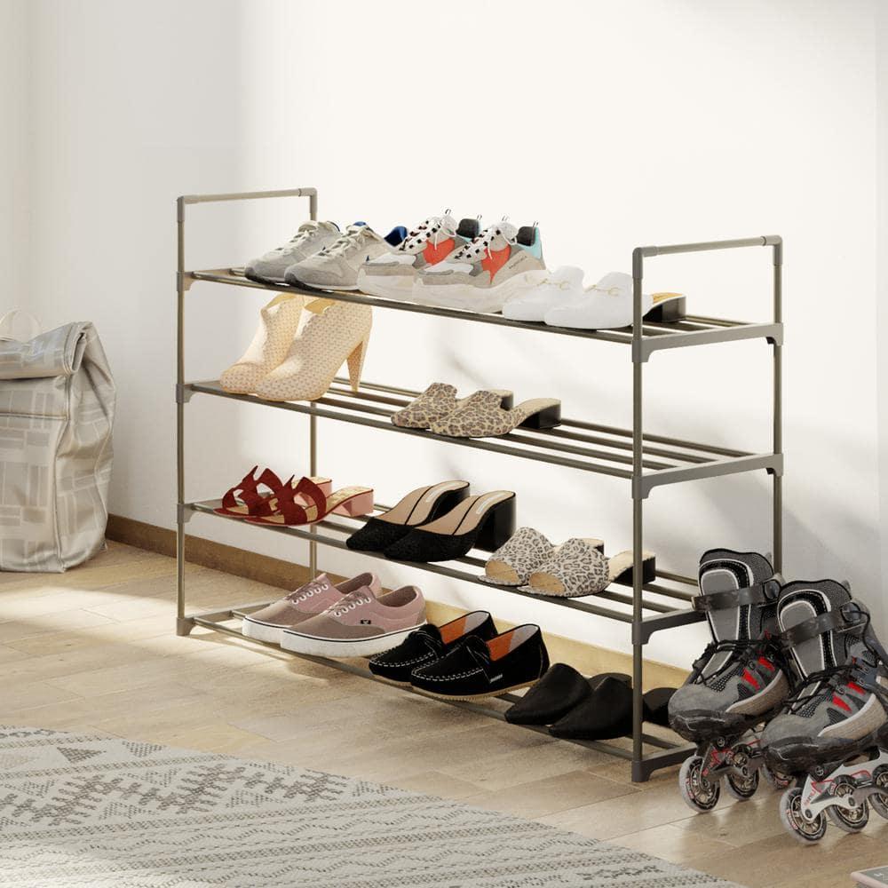 Home-Complete 4-Tier Shoe Rack for 20 Pairs Sneakers, Heels, Boots (Gray)