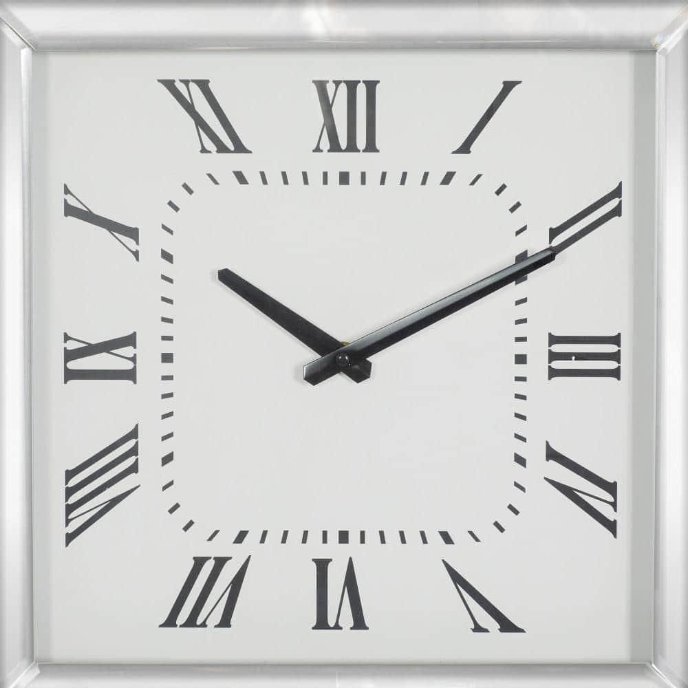 Wood Mirrored Wall Clock with Floating Crystals Silver - Olivia & May: Silent, Art Deco Style, Square Shape