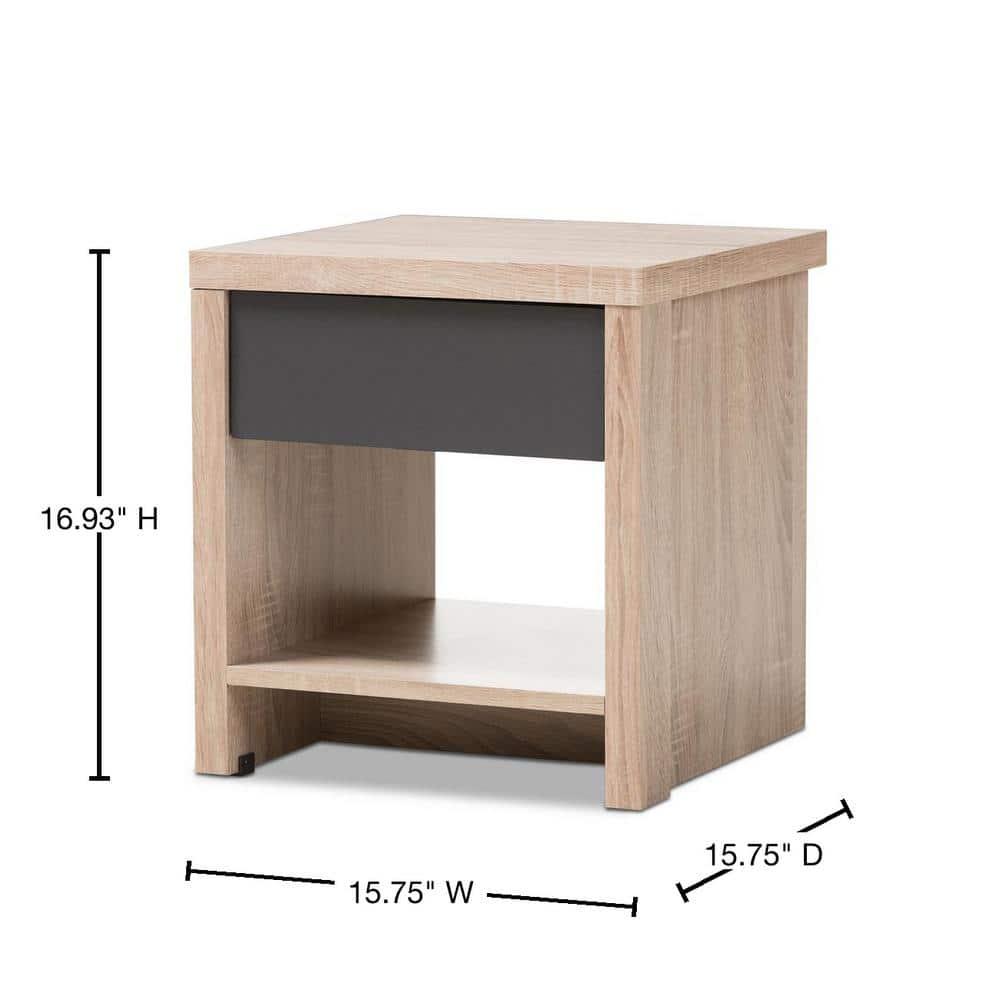 Baxton Studio Jamie Modern and Contemporary Two-Tone Wood 1-Drawer 1-Shelf Nightstand - Brown : Bedside Table with Storage