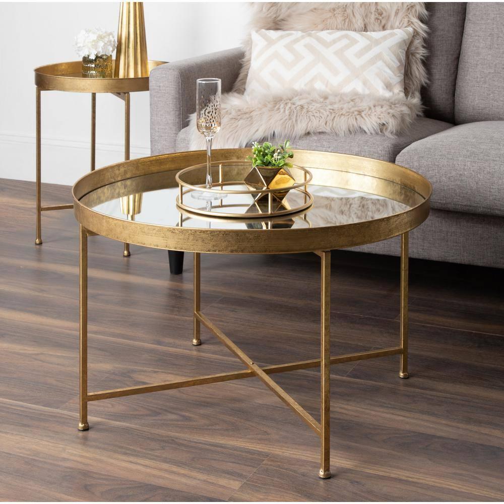 Kate and Laurel Celia Round Metal Side Table, 18.25x18.25x22, Gold and Mirror