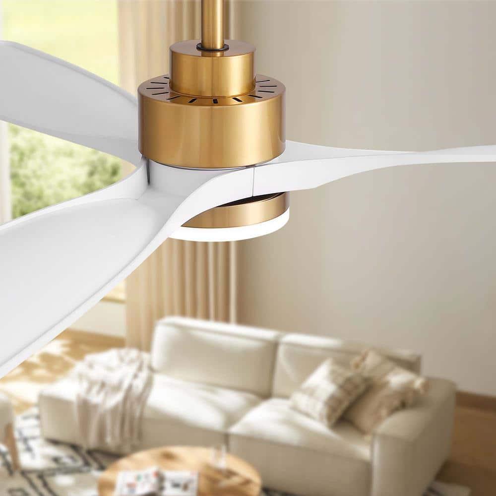 52 Inch Gold White Smart Ceiling Fans with Lights and Remote,Quiet DC Motor,for Modern Bedroom Living Room Patio