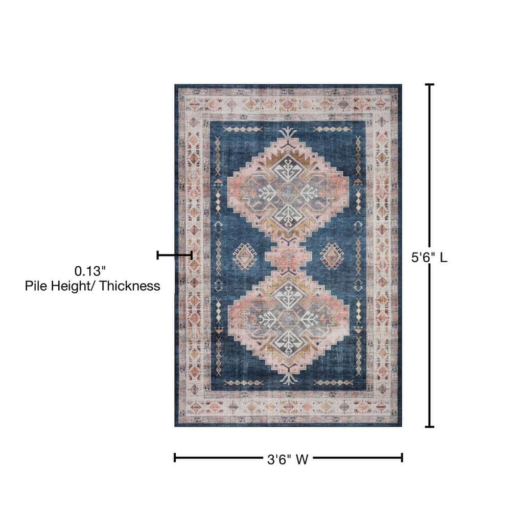 Loloi II Heidi Collection HEI-03 Denim / Blush, Southwestern Area Rug 3'-6" x 5'-6"