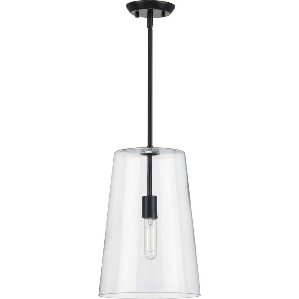 Progress Lighting Clarion 1-Light Pendant, Matte Black, Clear Glass Shade