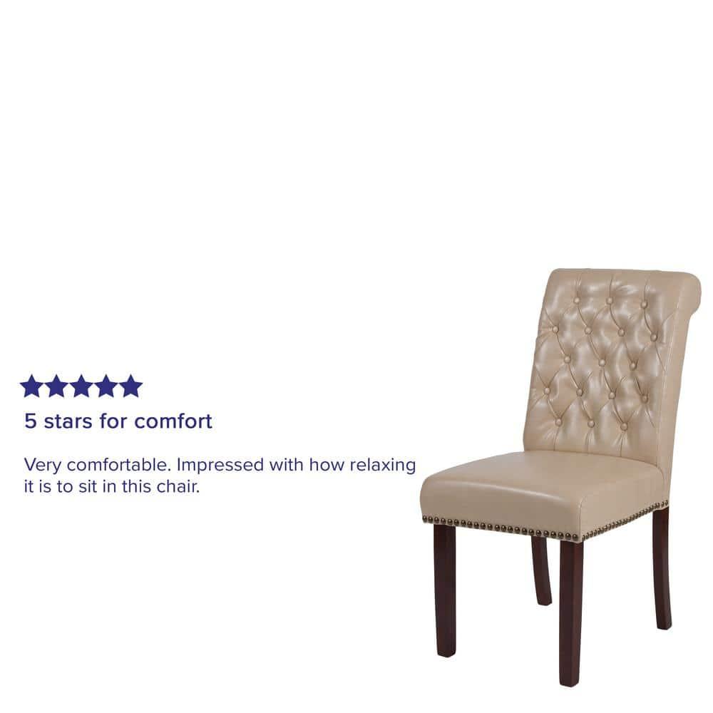 Flash Furniture HERCULES Series Beige LeatherSoft Parsons Chair with Rolled Back, Accent Nail Trim and Walnut Finish
