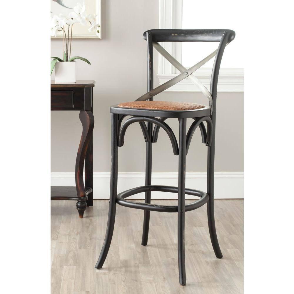 SAFAVIEH Eleanor Square Mid Back Bar Stool, Black