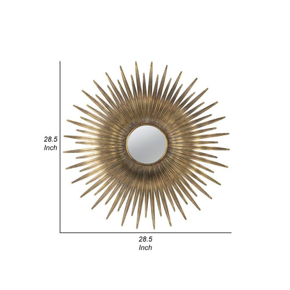 28 Inch Round Wall Mirror - Gold Sunburst Accent Mirror for Living Room Decor