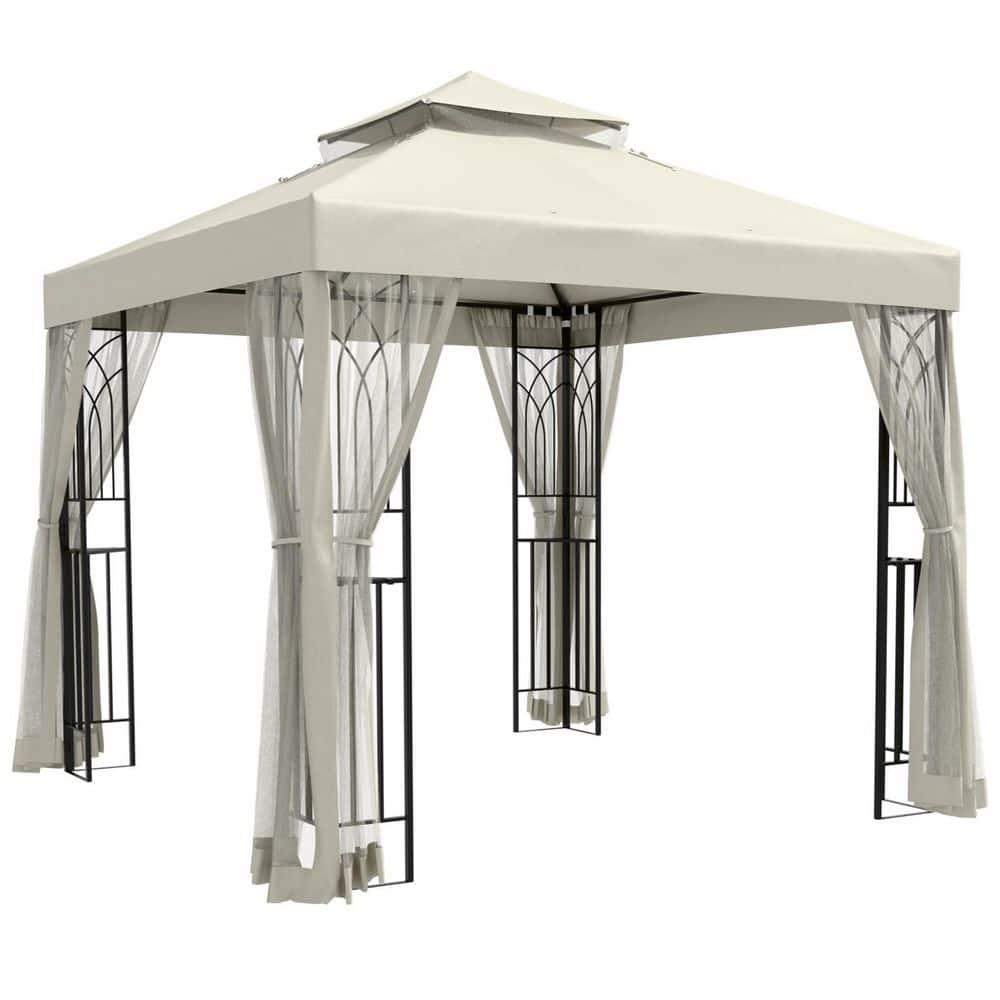 COOS BAY 8 Ft. W x 8 Ft. D Steel Frame Vented Soft Top Patio Gazebo with Mesh Netting, Corner Shelves
