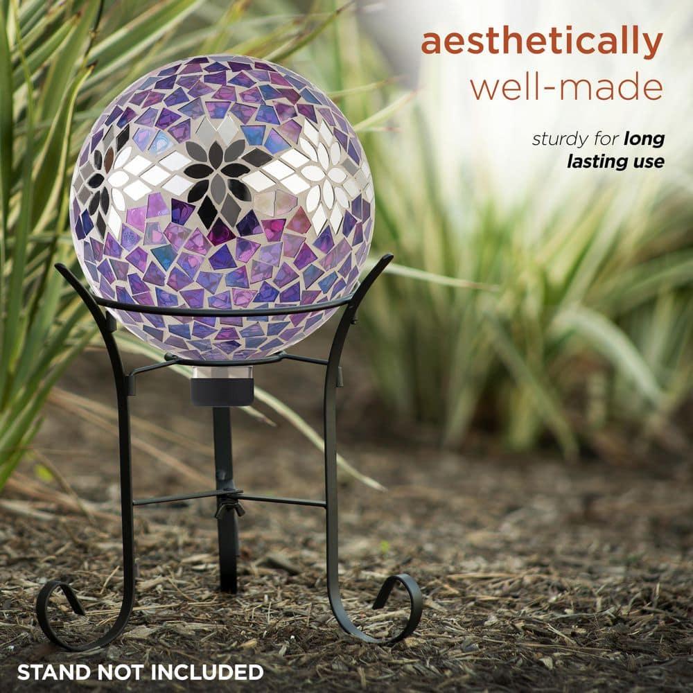 Alpine Corporation 10" Glass Mosaic Floral Gazing Globe, Purple/Silver