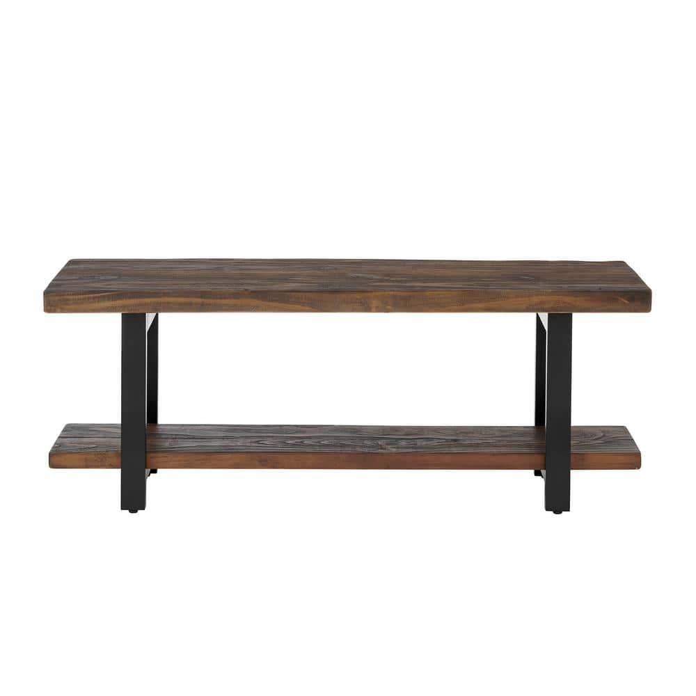 48" Pomona Solid Wood and Metal Entryway Bench Brown - Alaterre Furniture: Rustic Style, 2-Seater with Storage, Spot Clean