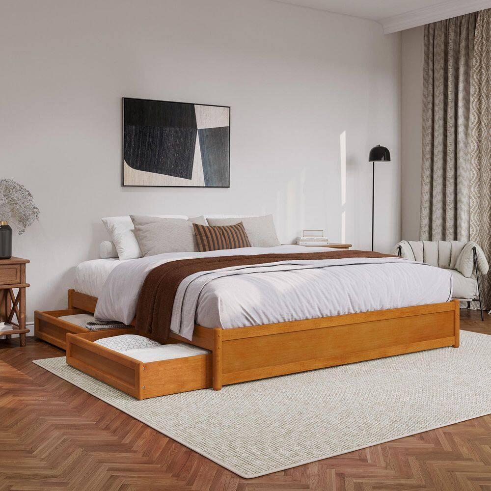 Barcelona Light Toffee King Wood Frame Platform Bed with Storage Drawers