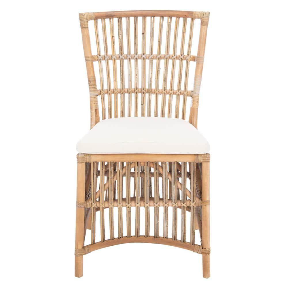 Erika Rattan Accent Chair W/ Cushion - ACH6511 - Set of 2 - White/Natural Unfinished - Safavieh