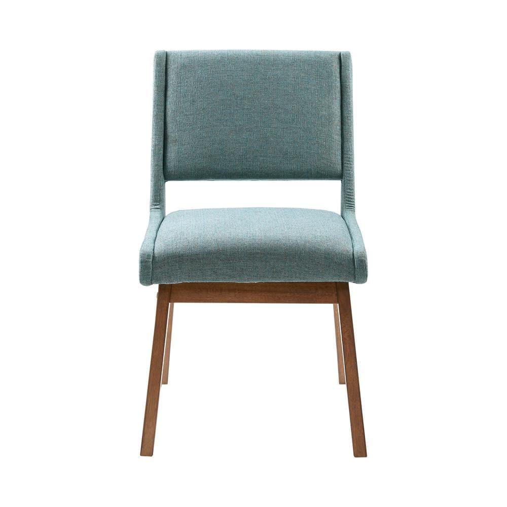 Ink+Ivy Set of 2 Boomerang Dining Chair Blue: Upholstered, Pecan Wood Legs, Mid-Century Modern