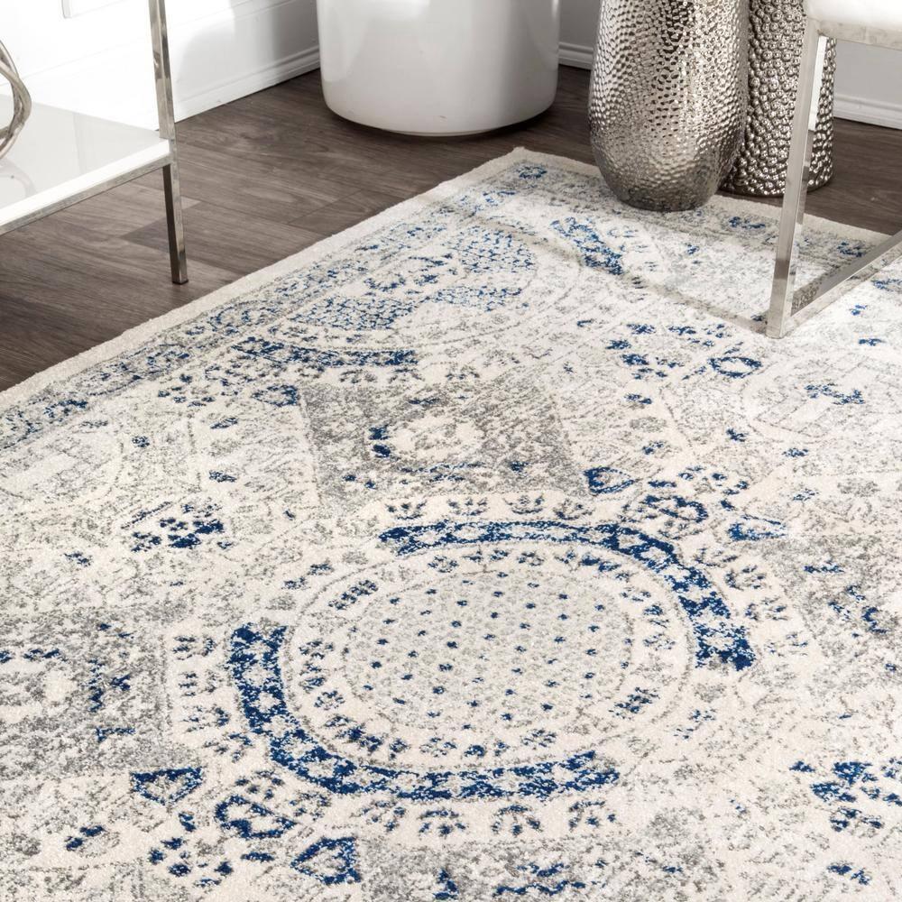 Nuloom Minta Medallion 2x3 Accent Indoor Area Rug for Living Room Bedroom Dining Room Entryway Kitchen, Blue/Off White