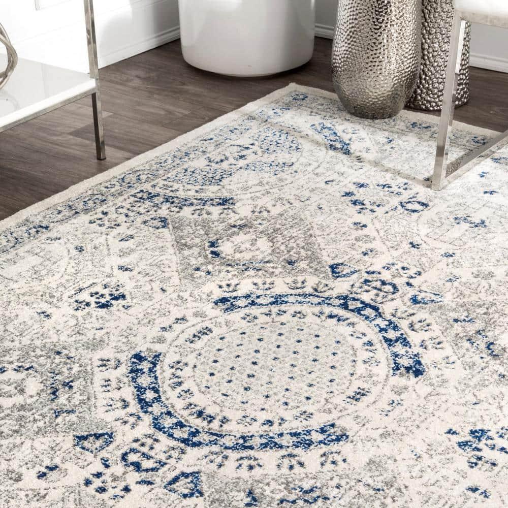 Nuloom Minta Medallion 4x6 Indoor Area Rug for Living Room Bedroom Dining Room Kitchen, Blue/Off White