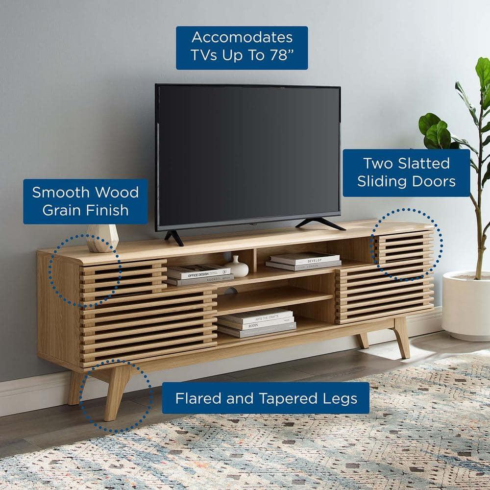 Render Media Console TV Stand for TVs up to 80" Brown - Modway: Mid-Century Modern, Adjustable Shelves, Cable Management