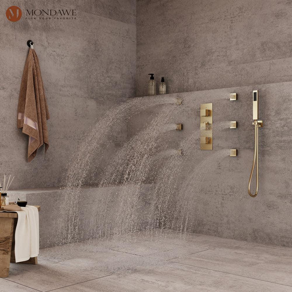mondawe MD6865-BG Herathena 3 Functions Ceiling Mounted Thermostatic Shower System with 6 Body Jets