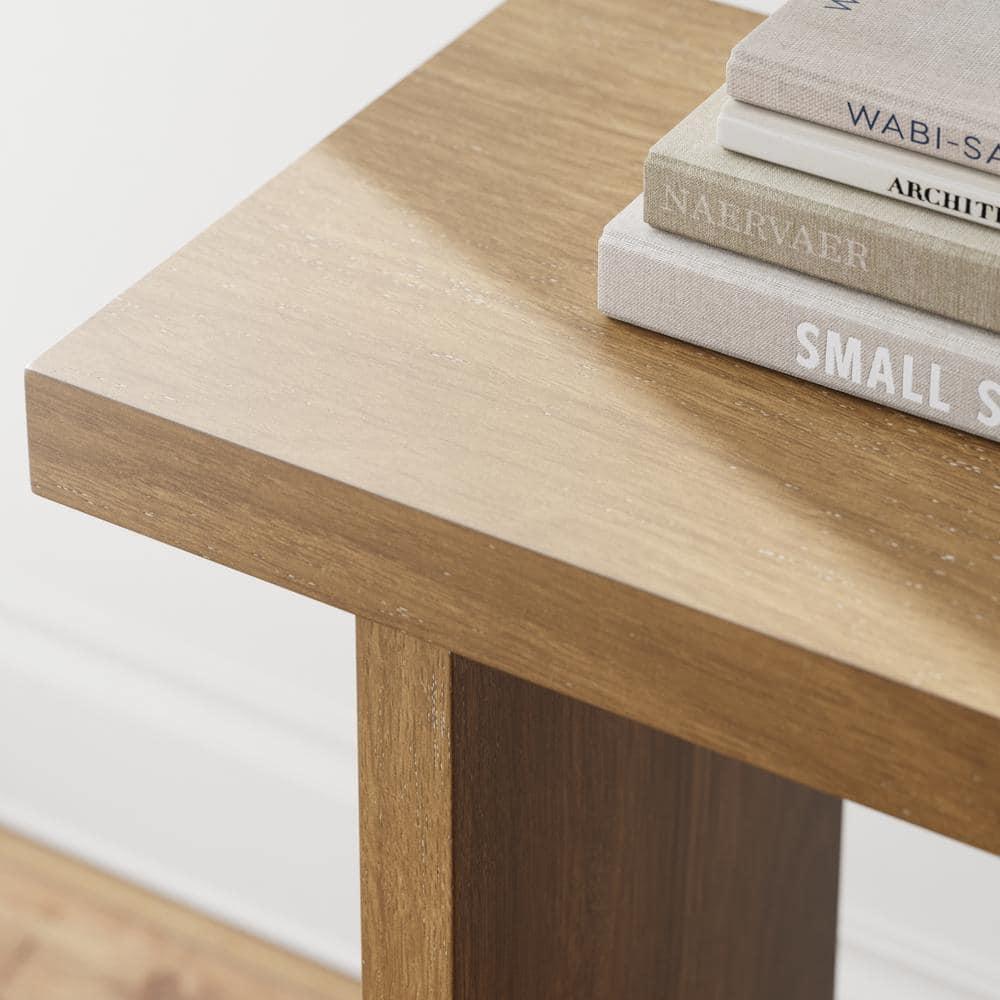 Nathan James Console Sofa Table Brushed Light Brown: Entryway Table with Charging Station, 40in Width