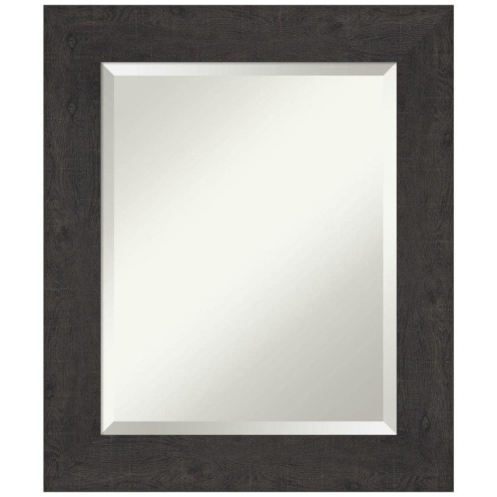 Amanti Art Beveled Bathroom Wall Mirror - Rustic Plank Espresso Frame Outer Size: 21 x 25 in