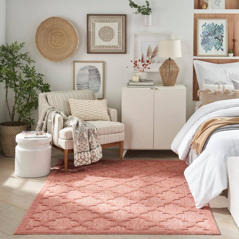 Nourison Easy Care Trellis Flatweave Indoor Outdoor Area Rug 6' x 9' Coral/Orange
