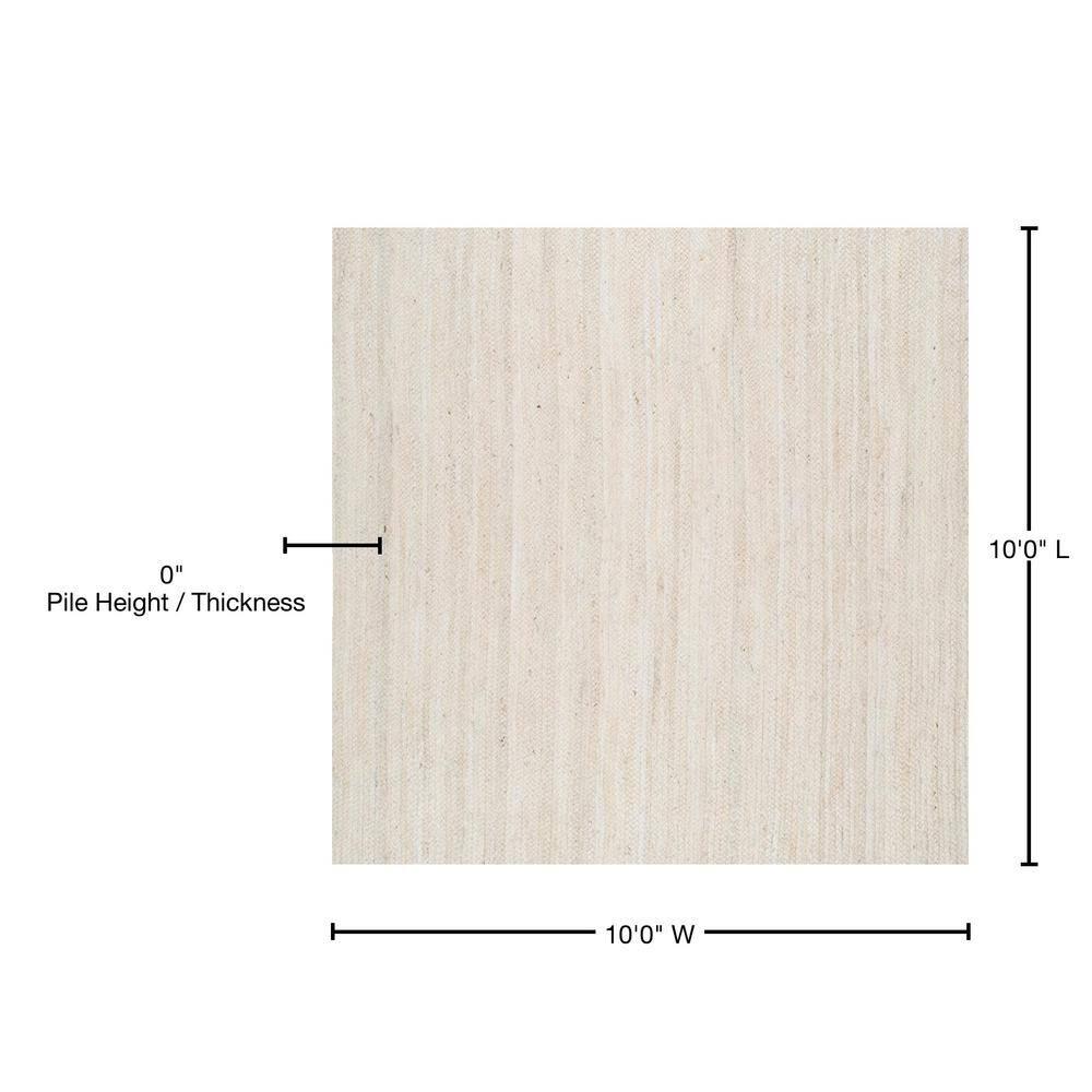 Nuloom 10 Square Rigo Jute Hand Woven Indoor Area Rug, Off White, Solid Farmhouse Design, Natural Fiber Bedroom, Living Room, Kitchen,