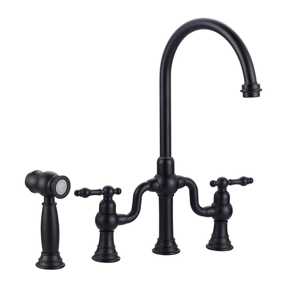 ARCORA Double-Handle High-Arc Widespread Deck Mounted Bridge Kitchen Faucet With Side Spray