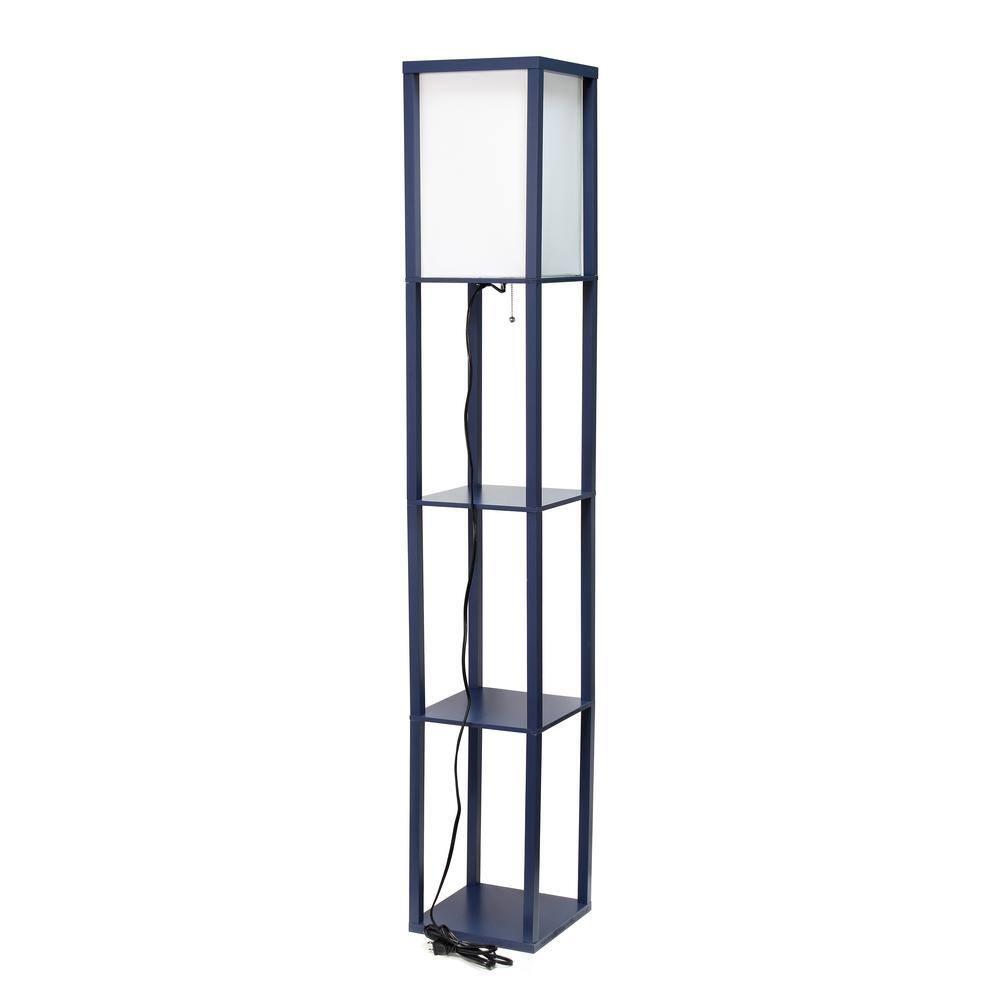 Simple Designs Floor Lamp Etagere Organizer Storage Shelf with Linen Shade, Navy