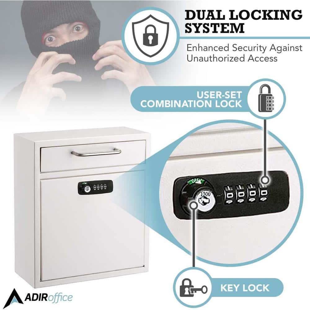 AdirOffice Wall-Mount Secure Drop Box Mailbox with Key and Combination Locking System
