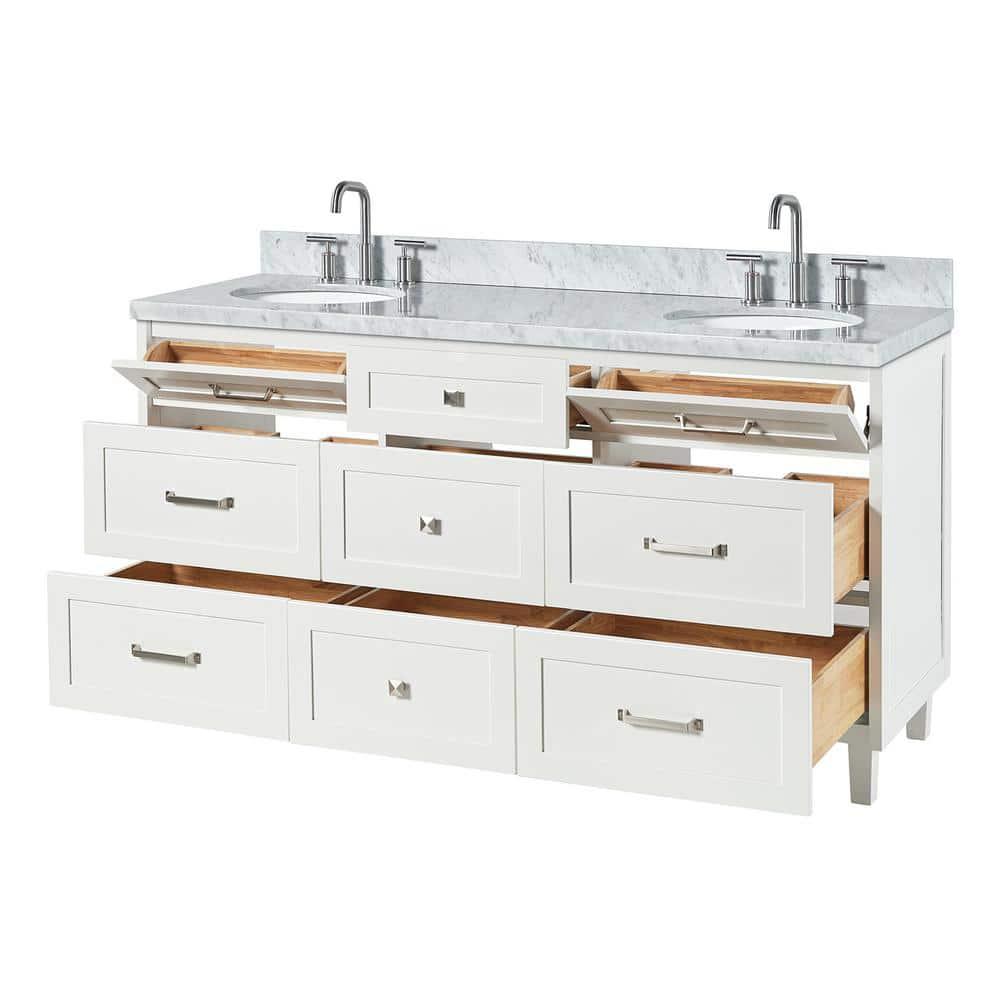 Ariel Monrow 67 Inch Double Oval Sink Bathroom Vanity With Italian Carrara Marble Countertop