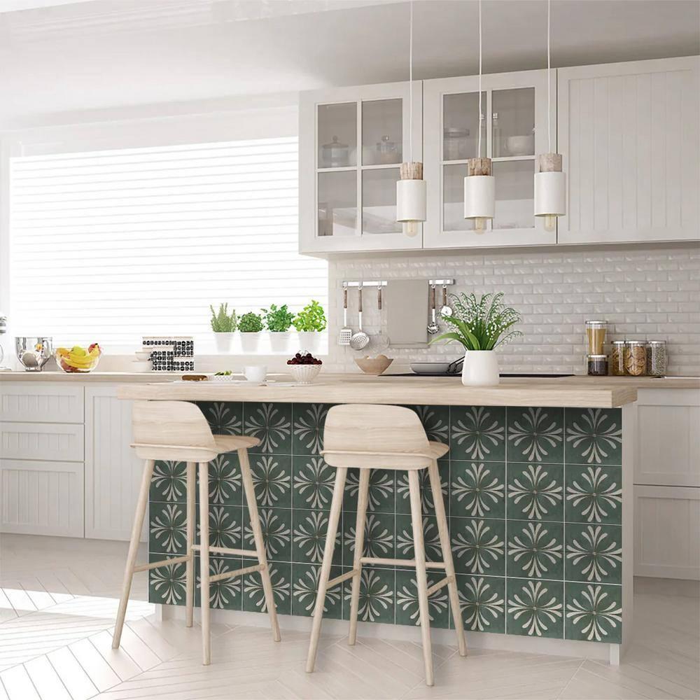 Mi Alma Dark Gray Vintage Flower Peel & Stick Tiles - Vinyl Backsplash 8x8