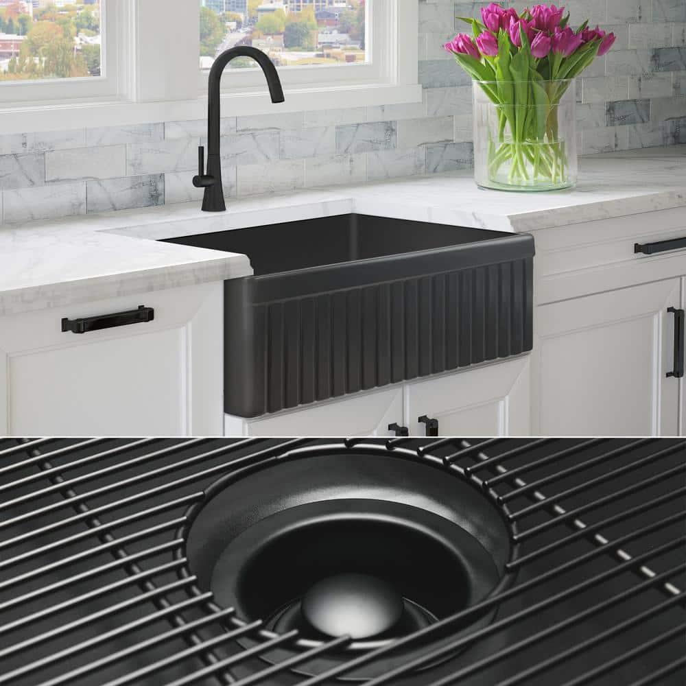 Matte Black Fireclay Single Bowl Farmhouse Kitchen Sink