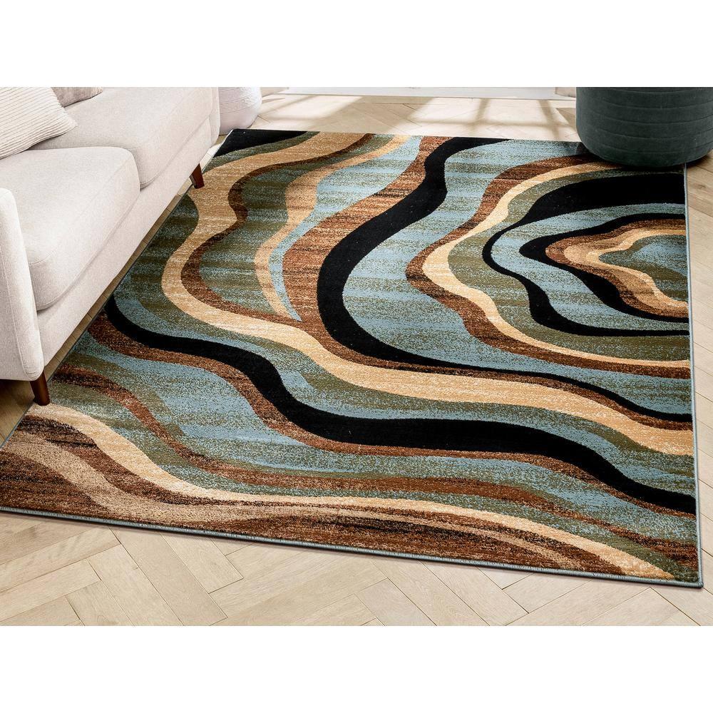 Well Woven Barclay Nirvana Waves Modern Geometric Multi Blue 5'3" x 7'3" Area Rug