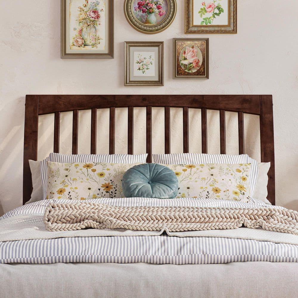 Solid Wood Slat Headboard - Sleigh Design Bed Frame - Walnut Finish - Full, Queen, King Sizes