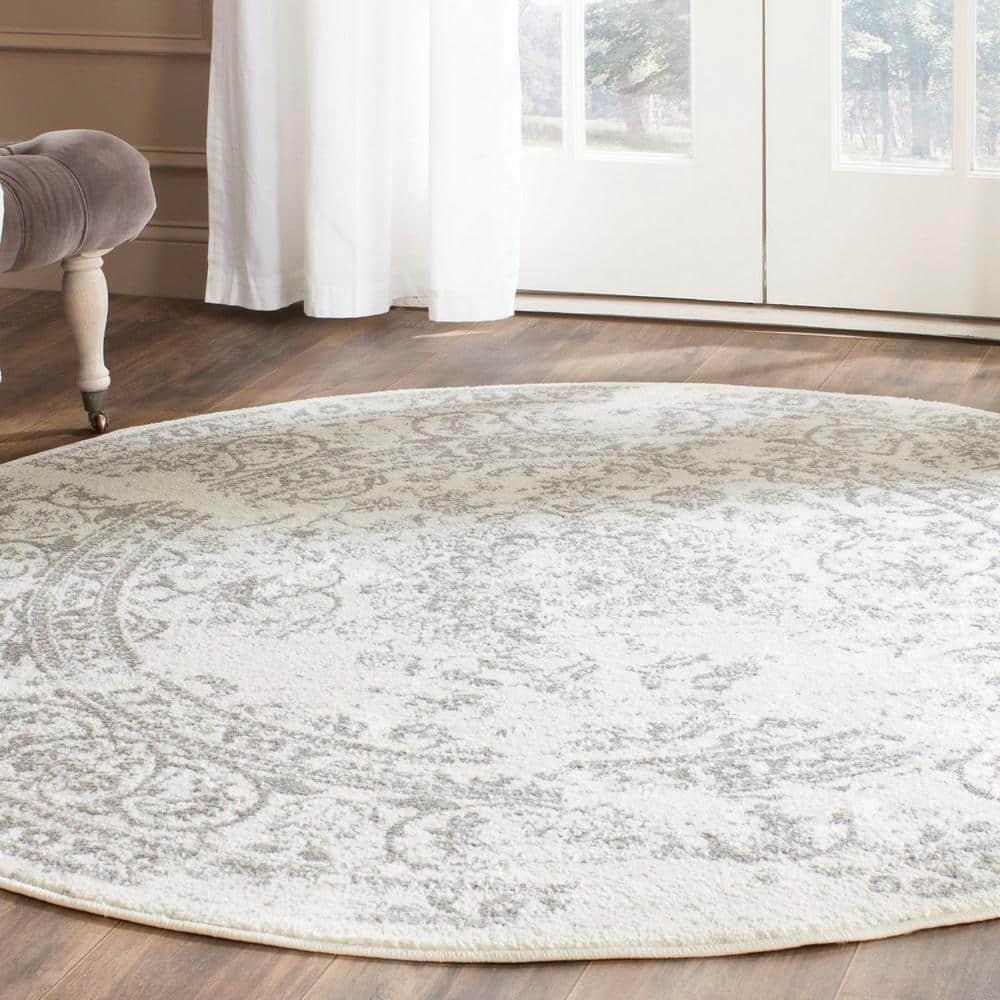 Adirondack ADR101 Power Loomed Area Rug - Ivory/Silver - 6' Round - Safavieh.