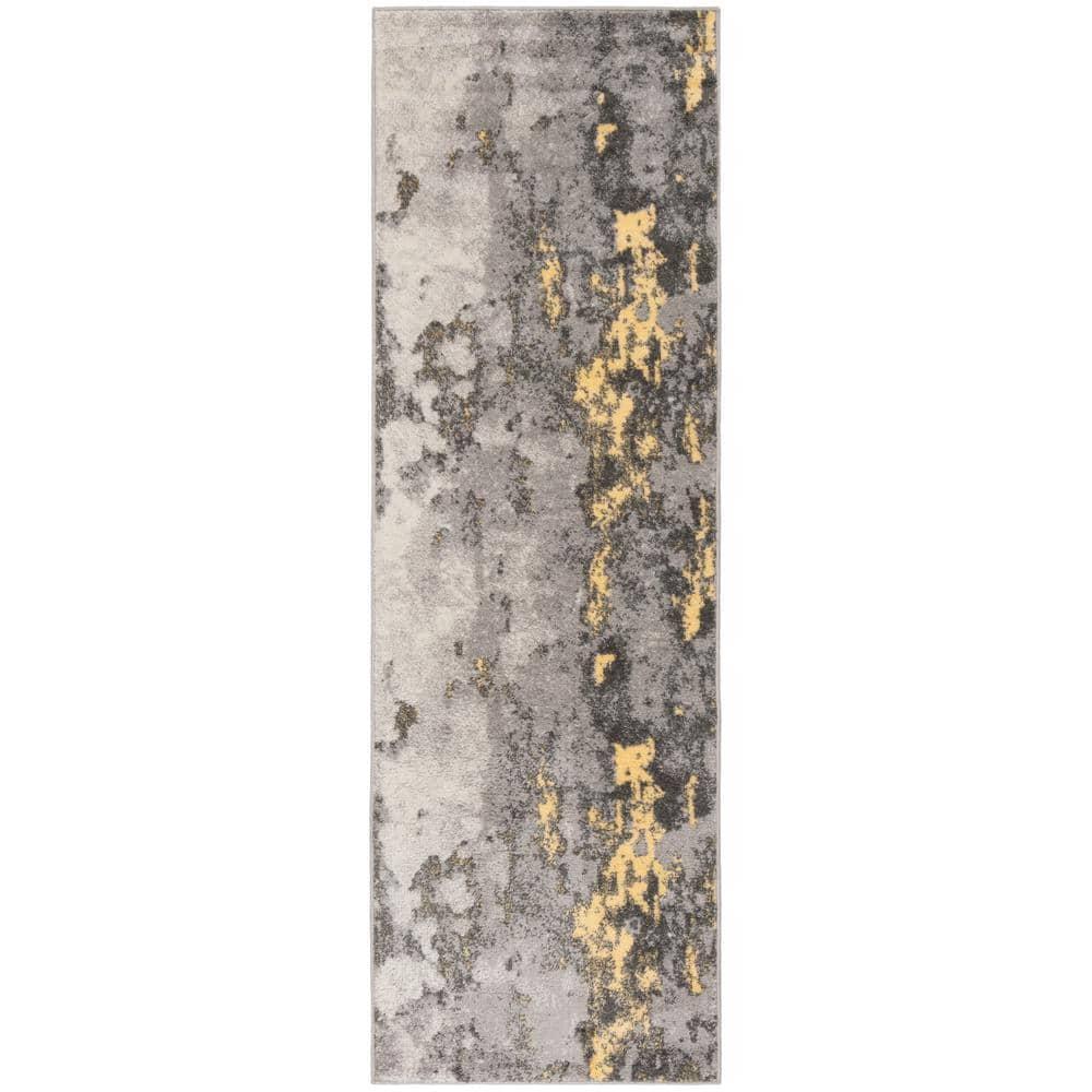 Adirondack ADR134 Machine Made Indoor Runner - Grey/Yellow - 2'-6"x18' - Safavieh