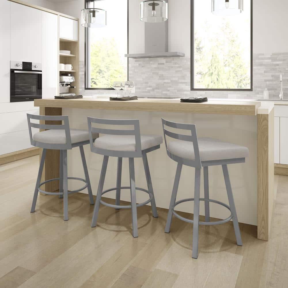 Amisco Derek 30 In. Swivel Bar Stool - Light Grey Polyurethane / Metallic Grey Metal