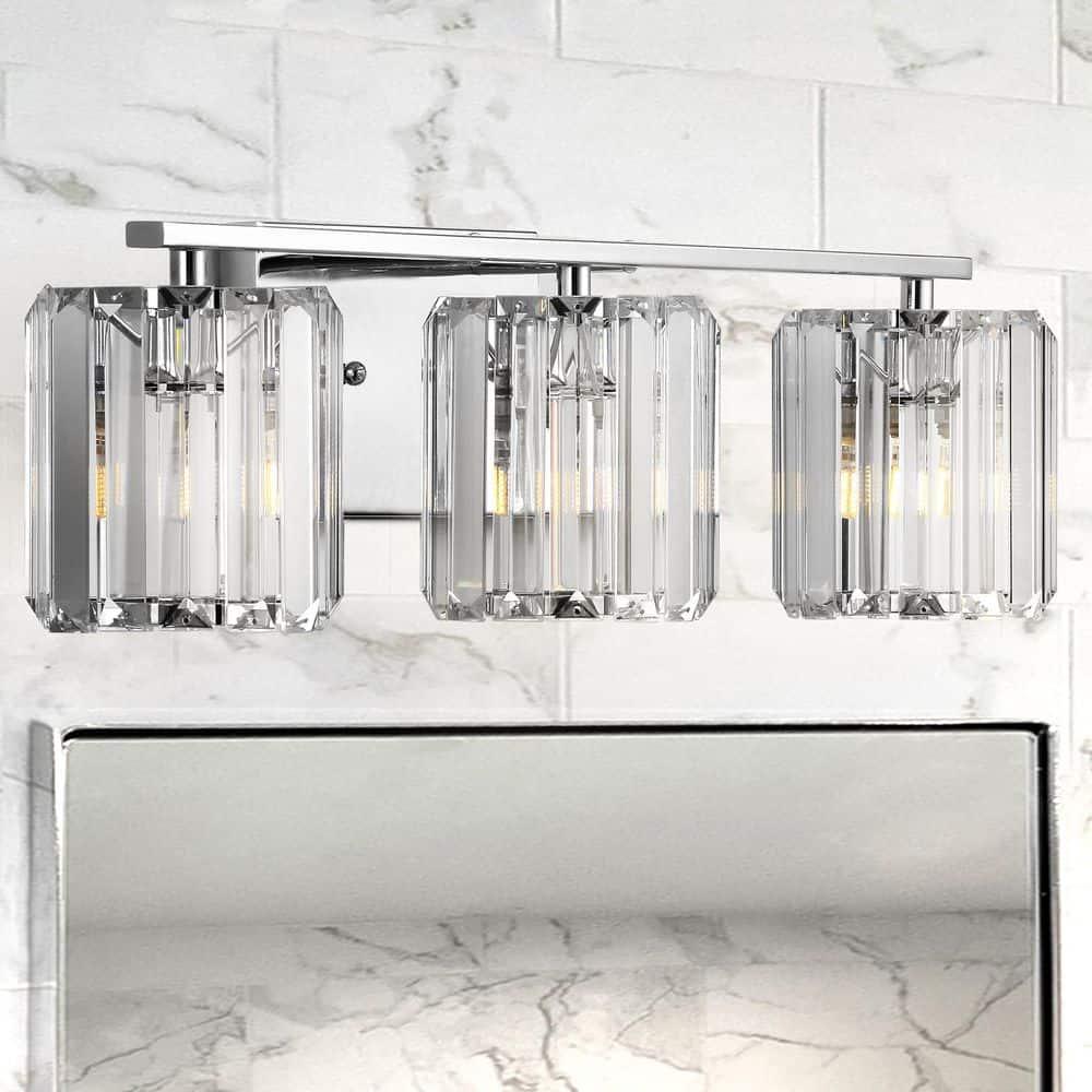 Coco Prism Vintage 23" 3-Light Metal/Glass Classic Glam LED Vanity Light, Chrome