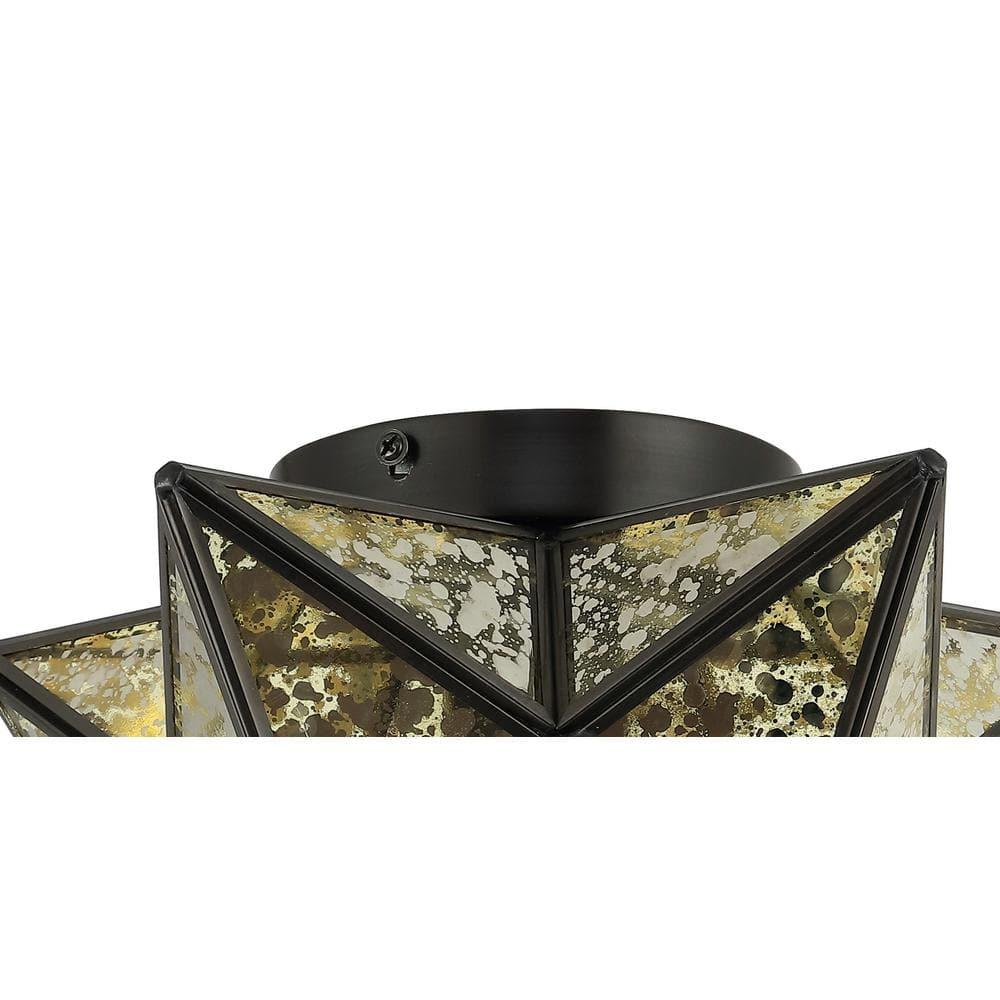 Stella 12" Moravian Star Metal/Mercury Glass LED Flush Mount, Oil Rubbed Bronze