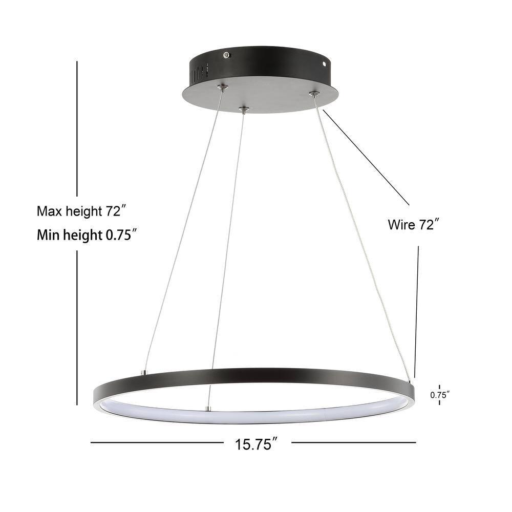 Bradley 15.7" Round Integrated LED Metal Pendant, Matte Black