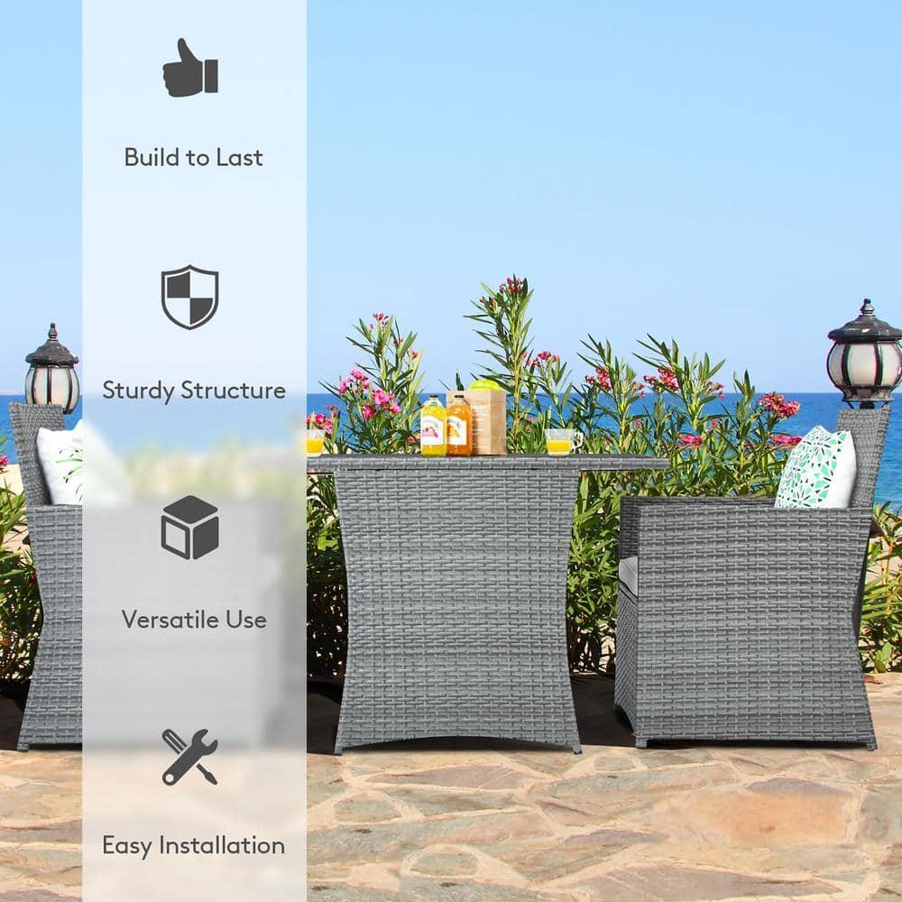 Canddidliike 3 Pieces Patio PE Rattan Furniture Set with 2 Ergonomic Chairs , Space-Saving Outdoor Conversation Set with Cushioned Armrest Sofa, Patio Bistro Set for Outdoor, White