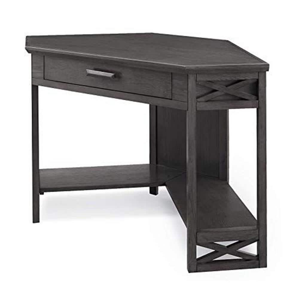 Leick Home 23430 Chisel & Forge Corner Computer Writing Desk with Drop Front Keyboard Drawer, Smoke Gray and Matte Black