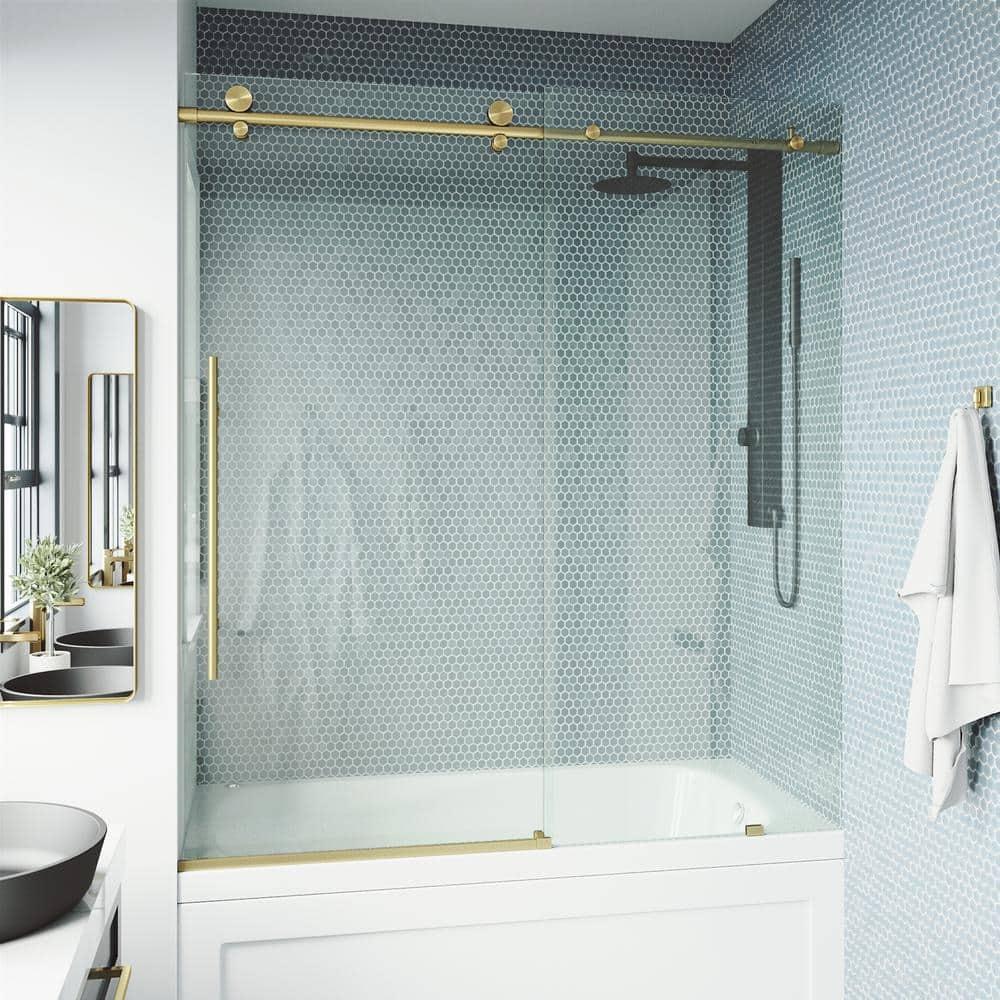 Elan E-Class 56-60" W x 66" H Sliding Frameless Tub Door with 3/8" Clear Glass