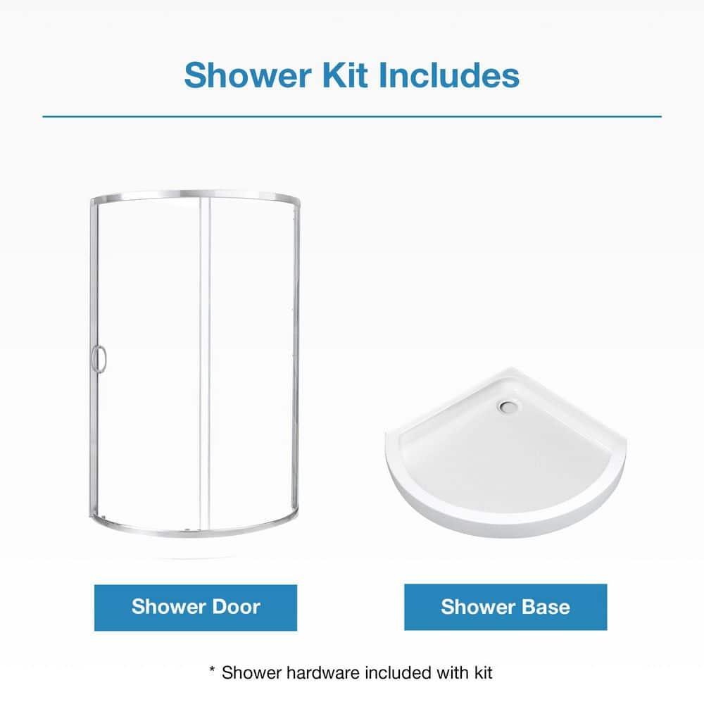 OVE Decors Breeze Premium 33 in. Framed Round Shower Kit w/ Clear Glass, Base