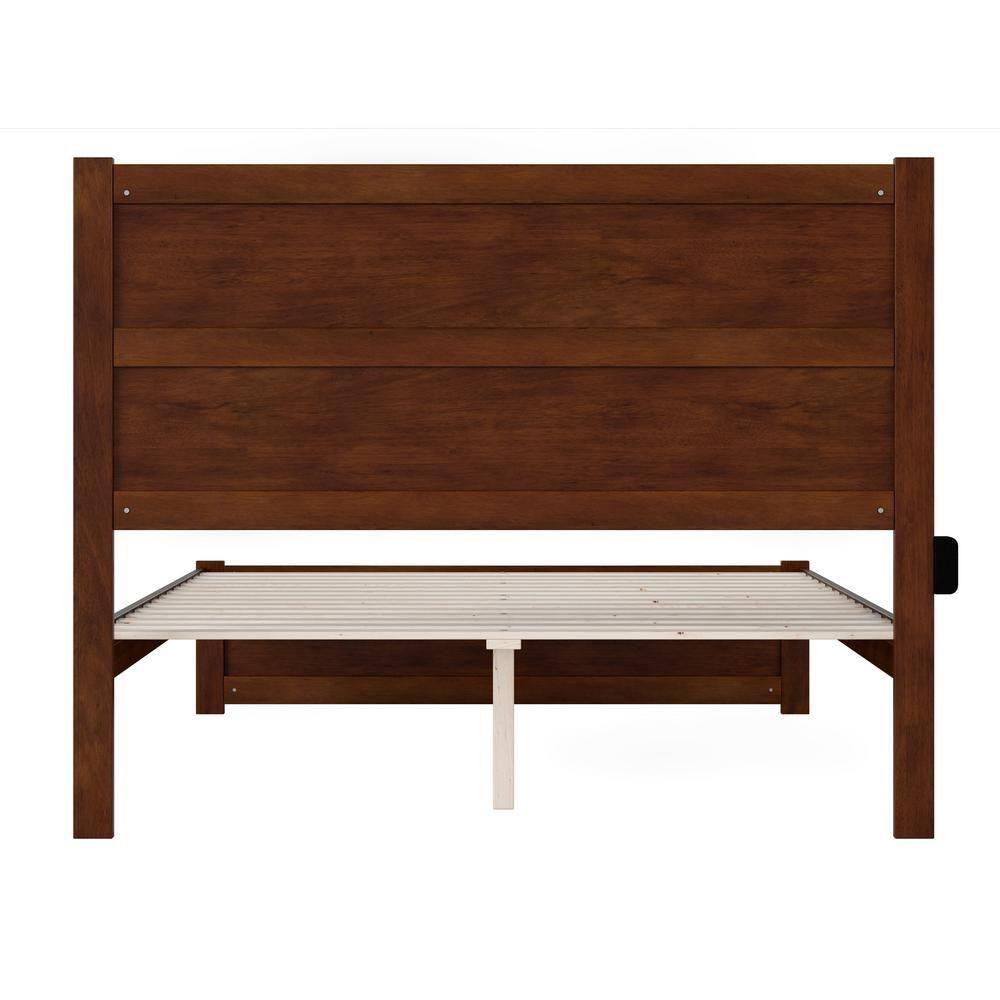 AFI NoHo Modern Solid Wood Queen Bed with Footboard with USB Charger in Walnut