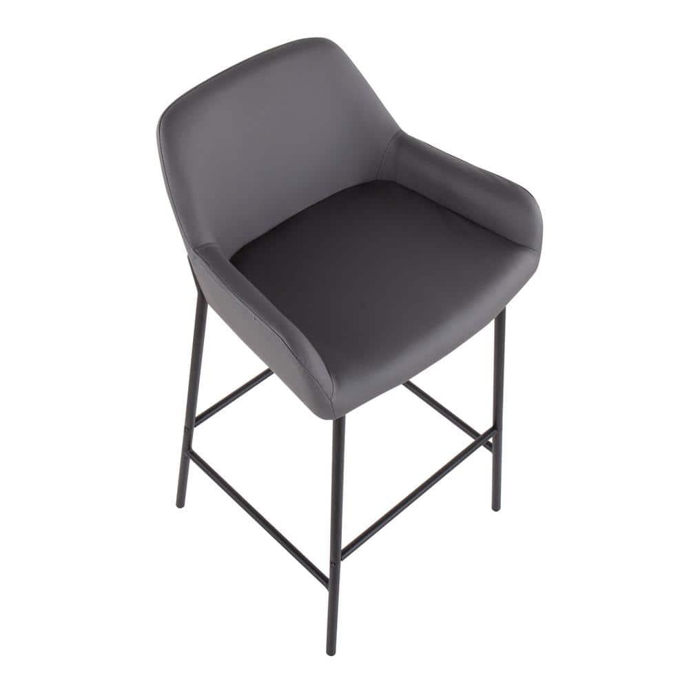 Set of 2 Daniella Metal Faux Leather Barstools Black/Gray - LumiSource: Contemporary, Upholstered, Fixed Height