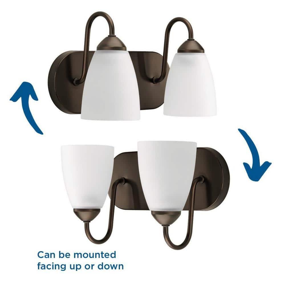 Progress Lighting Gather 2-Light Bath Bracket, Ceramic, Antique Bronze, Etched Glass Shade