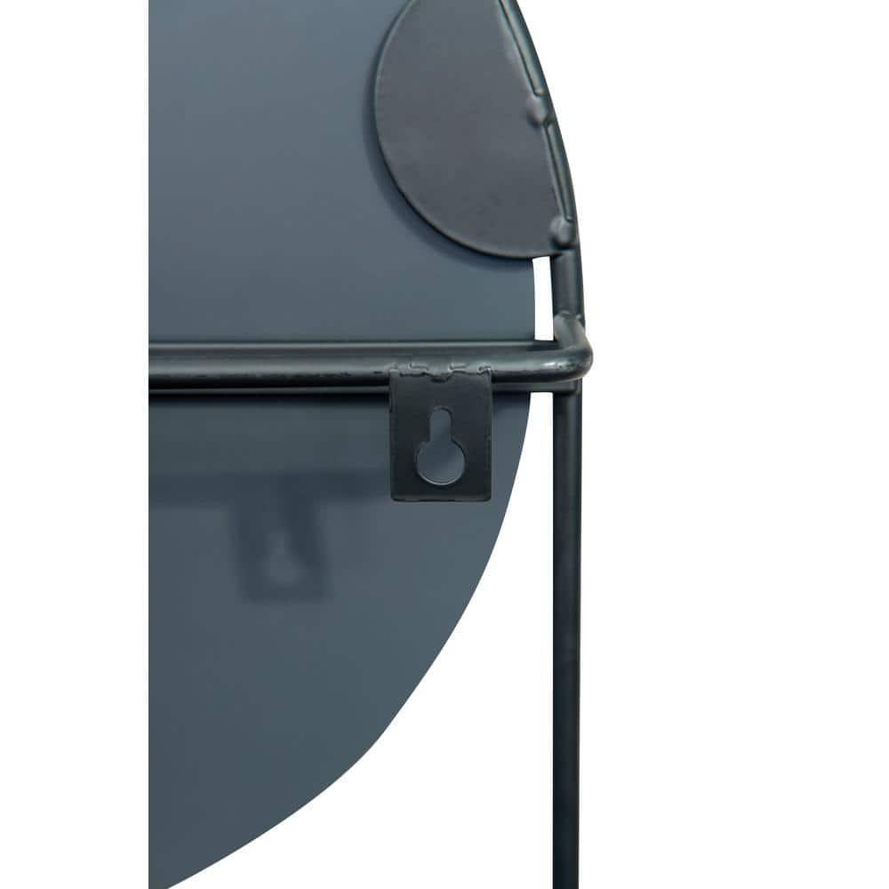 Storied Home Round Floating Metal Framed Wall Mirror with Shelf, Black